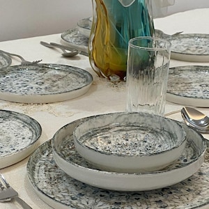 Green Rustic Porcelain Dinnerware Set, Serving Plate, Cake Plate, Salad Bowl, Soup Bowl, Tableware Set for 1, 2, 4, 6, 8, 10, 12 person