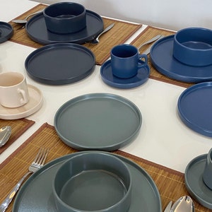 Colorful Ceramic Dinnerware Set , Tableware set for 1, 2, 4, 6, 8, 10, 12 person, Set of Flat Plates and Salad Bowls