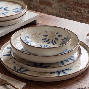 Blue Rustic Porcelain Dinnerware Set: Serving Bowls & Plates