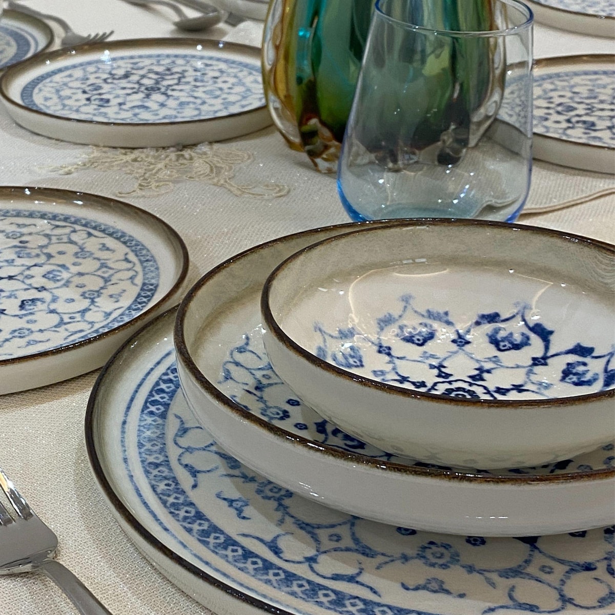 Dinnerware Set for 8 - Blue and White Pattern