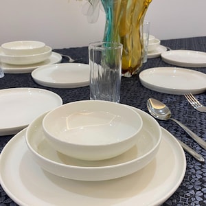 Cream Modern Porcelain Dinnerware Set, Tableware Set for 1, 2, 4, 6, 8, 10, 12 person, Serving Plate, Cake Plate, Salad Bowl, Soup Bowl,