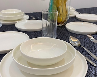Cream Porcelain Dinnerware Set: Modern Tableware for 1-12 People