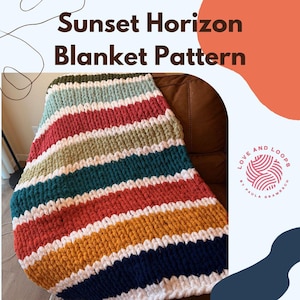 Finger Knitting Pattern – Sunset Horizon Blanket PDF, Cozy Beginner-Friendly Blanket, DIY Colorful Throw - (PDF pattern only, not a video)