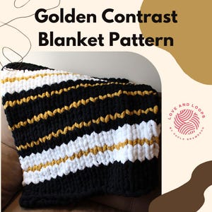 Finger Knitting Pattern – Golden Contrast Blanket PDF, Cozy Beginner-Friendly Blanket, DIY Colorful Throw - (PDF pattern only, not a video)