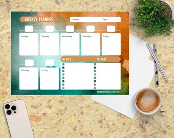 Downloadable Weekly Planner, Monday to Sunday, Printable Weekly Planner, Abstract Orange Design
