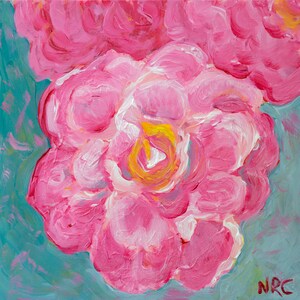 Bright and Cheerful Fully Blooming Pink Rose Acrylic Painting