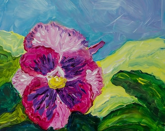 Pintura acrílica de flor de pensamiento brillante y alegre
