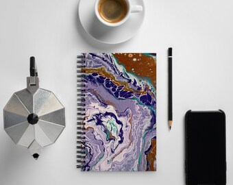 Notebook, Journal, Abstract art in Purple, Teal and Copper Geode