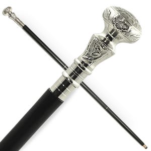 Vintage Style Walking Cane: Silver Engraved Handle, Decorative Handmade Stick