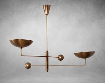 Lámpara de araña moderna de mediados de siglo de 63,5 cm (25 pulgadas), lámpara colgante de latón de lujo, lámpara de techo geométrica única, lámpara colgante llamativa, regalo para el hogar.