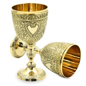 Vintage Brass Chalice Goblet - Solid Brass Golden Roman Wine Cup Inspired by King Arthur, Luxurious Medieval Goblet for Weddings, 1 piece