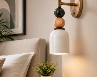 Marble Stone Wall Light, Brass Wall Sconce, Modern Wall Lamp, Mid Century Modern Sconce, Hallway Lighting, Reading Lamp, Minimal Brass Light