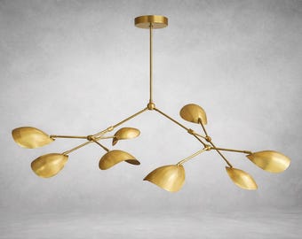 Lámpara de araña de latón de estilo moderno de mediados de siglo, lámpara de techo Sputnik, aplique de ramas doradas, iluminación moderna, lámpara colgante escultural, decoración del hogar