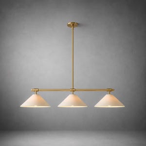 Modern Brass Kitchen Island Chandelier, Linear Cone Pendant, Ceiling Light Fixture