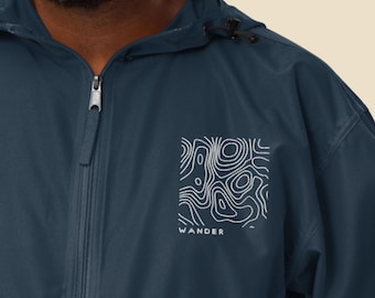 Embroidered  Wander Packable Backpacking Jacket EDC Outdoorsmen Hooded Pullover Gender Neutral Camping Gear Water Resistant Mens Clothing