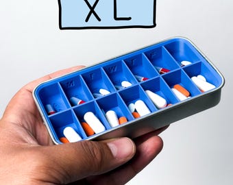 NEW Custom 7 Day Pill Case for Him XL Compact Medication Organizer Personalized Travel Gift Idea Pocket Hiking Minimal Aesthetic Accessory