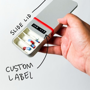 NEW Bigger Compact Weekly Pill Organizer Metal Case Travel Friendly Pocket Medicine Box Sliding Lid Container Modern Design Vitamin Storage
