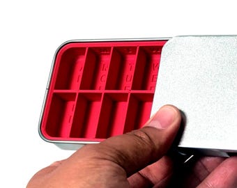 Customizable Compact Weekly Pill Organizer Metal Travel Friendly Pocket Pharmacy Sliding Lid Medicine Minimal Modern Design Vitamin Storage