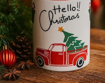 Red Truck Christmas Tree Coffee Mug - Holiday Kitchen Decor