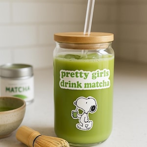 Snoopy aime aussi le matcha, tasse personnage cacahuètes mignonnes, cadeau pour amateur de thé vert, cadeau pour amateur de matcha, dessin animé fantaisiste - verre à boire, 16 oz