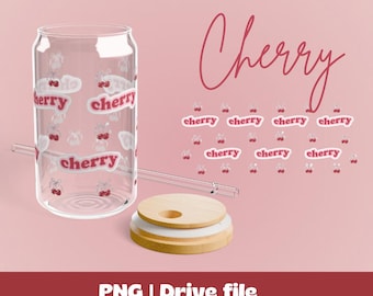 Cherry Glass Cup Wrap: 16oz PNG Sublimation Template (Digital Download)