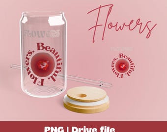 Floral 16oz Glass Can Wrap | Sublimation PNG Template
