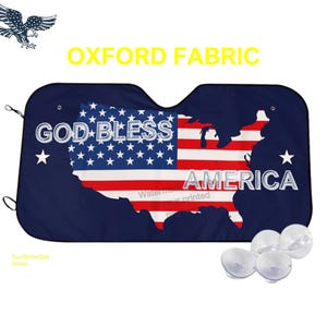 God Bless America Car Sunshade Patriotic USA Flag Windshield Cover American Map Sun Shade US Flag for Veterans Military Dad 4th of July Gift