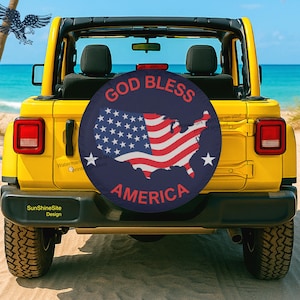 US Map God Bless America Tire Cover American Flag Patriotic tire cover gift Jeep, SUV Camper, RV Car Decor with without Backup Camera Hole