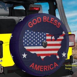 God Bless America Tire Cover US Map American Flag Patriotic tire cover gift Jeep, SUV Camper, RV Car Decor with without Backup Camera Hole