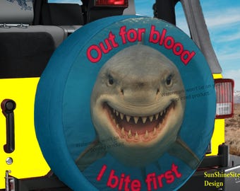 Badass Shark Tire Cover Bold Funny Shark Unique Spare Tire Cover for Jeep Wrangler, Confident Drivers, Adventure Lovers with without CamHole