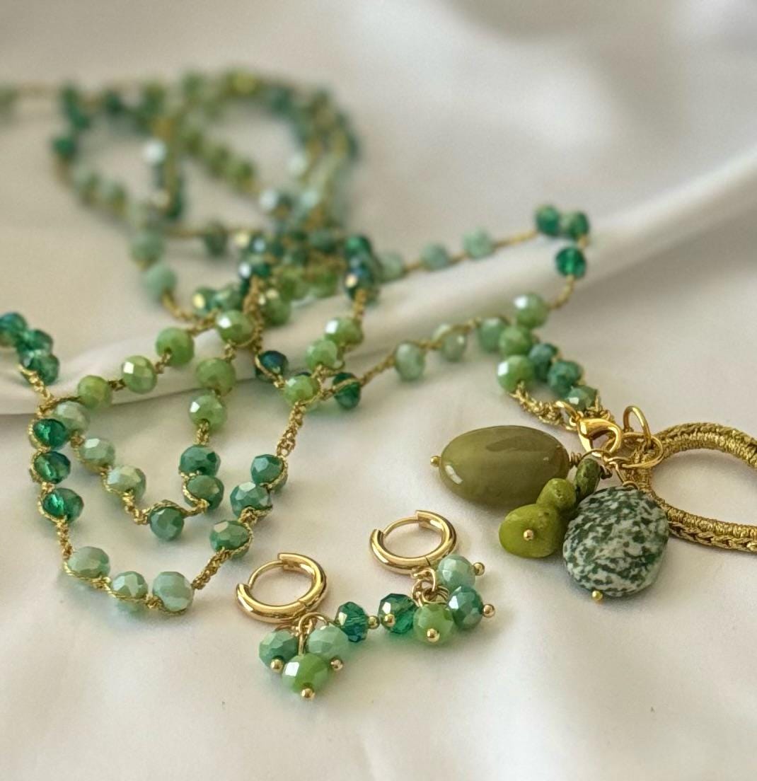 Necklace Crochet With Crystals and Heart Pendant With Earrings Etsy