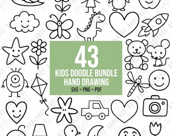 Kids Doodle SVG Bundle | 43 Hand-Drawn Illustrations (Png, SVG, PDF)