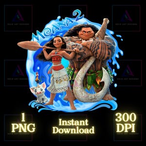 Moana 2 PNG, Moana 2-film PNG, Moana 2-shirt, Maui, hoge kwaliteit, Cricut, taarttopper, Instant Download, transparant, afdrukbaar bestand, Moana