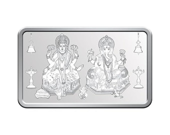 Moneda de plata Puja - Forma rectangular - 10 g - Lakshmi y Ganesh