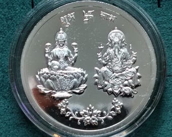 Monedas de plata Puja 999 pura - Ganesha y Lakshmi 10 gramos