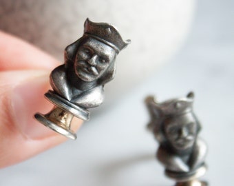 Vintage King Chess Cufflinks / Antique Swank Silver Cuff Links, Groomsmen Gifts, Gift for Dad