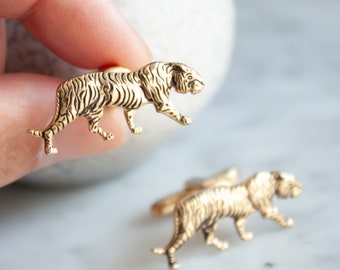 Vintage Tiger Cufflinks / Antique HICKOK Gold Cuff Links, Animal Lover Gift, Gifts for Men, Wedding Cufflinks