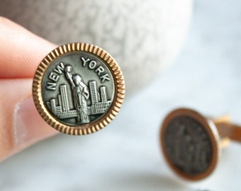 Vintage New York City Cufflinks / Antique Statue of Liberty Cufflinks Tie Clip