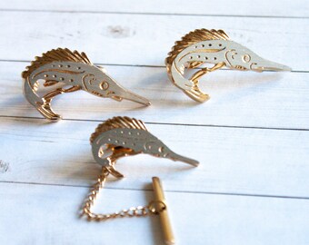 Boutons De Manchette Vintage Anson - Motif Sailfish/Marlin Poisson, Argenté, Forme Ovale - Occasion