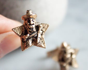 Vintage Brass Cowboy Cufflinks: Western Gunfighter Style