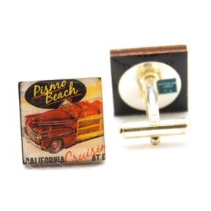 Car Cufflinks / Car Lover Mechanic Cuff Links Gift, Vintage California Travel Poster Cufflinks