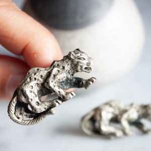 Vintage Leopard Cufflinks: Swank Brass Panther Cuff Links, USA Made