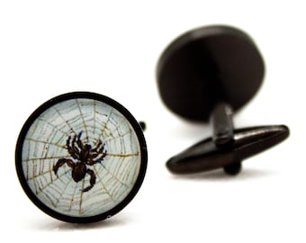 Spider Cufflinks / Spider Web Cuff Links, Gothic Wedding