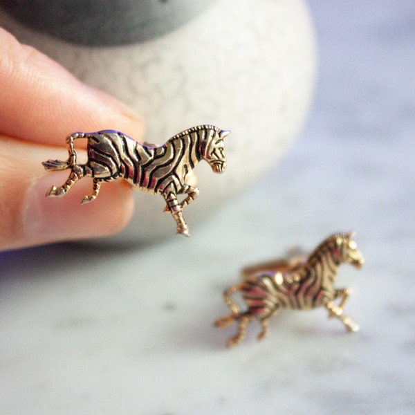 Vintage Zebra Cufflinks / Antique Hickok Gold Cuff Links, Safari Animals Cufflinks, Weird Gifts for Men, Best Man Gift