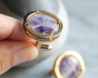 Vintage Ameythst Quartz Cufflinks / Antique Swank Arts of the World Cuff Links, Groomsmen Gifts for Groom Cufflinks Wedding