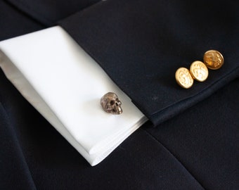 Bronze Skull Cufflinks / Bronze Goth Halloween Skull Cuff Links