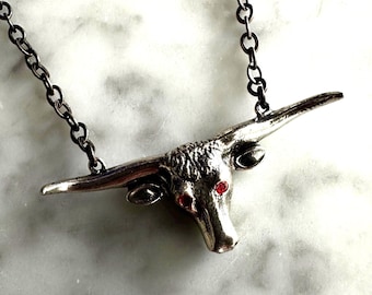 Pinza para corbata Longhorn Bell Trading Post de plata esterlina vintage / Clip para corbata con calavera del oeste de la época de Fred Harvey
