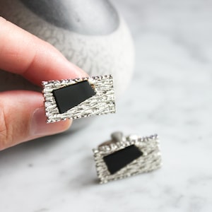 boutons de manchette Onyx vintage / Boutons de manchette de mariage en argent antique