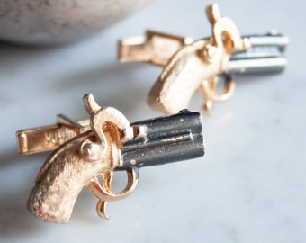 Vintage Pistol Cufflinks / Flintlock Cuff Links by Swank, Gun Enthusiast Gift