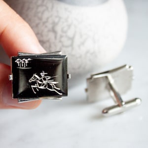 boutons de manchette guerrier vintage / boutons de manchette anciens, boutons de manchette en onyx noir